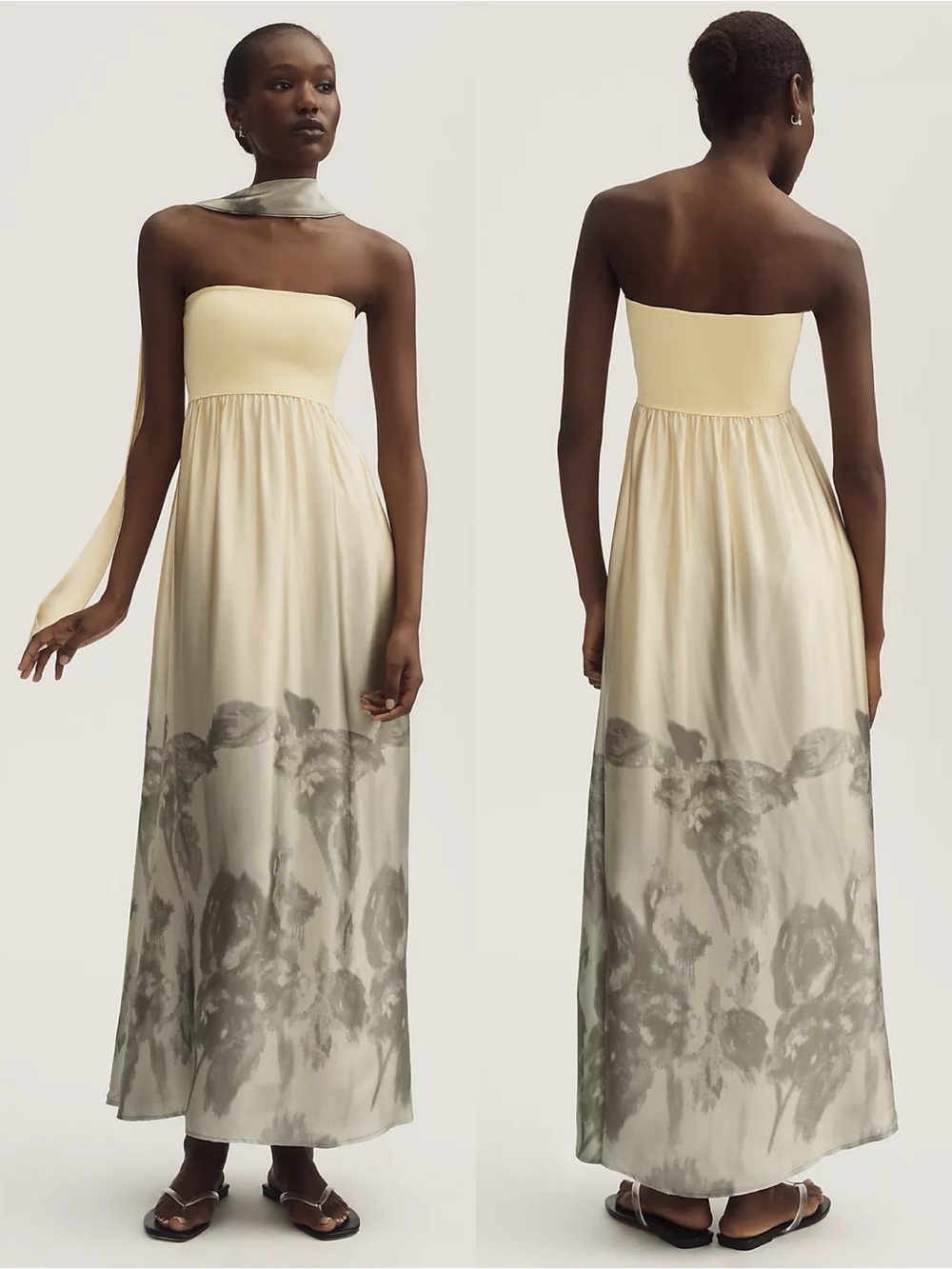 NWT Anthropologie Strapless Satin Scarf Midi Dress Yellow Green
